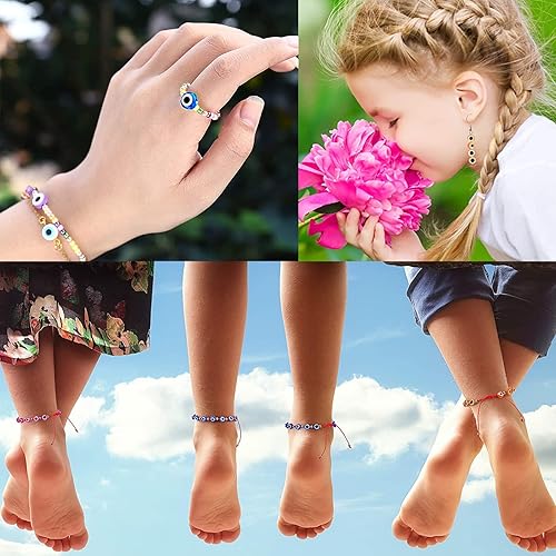 Miniatura 2 de HERZWILD 300 cuentas planas redondas contra el mal de ojo, cuentas acrílicas de ojo de la suerte, cuentas mixtas de mal de ojo, espaciador turco,