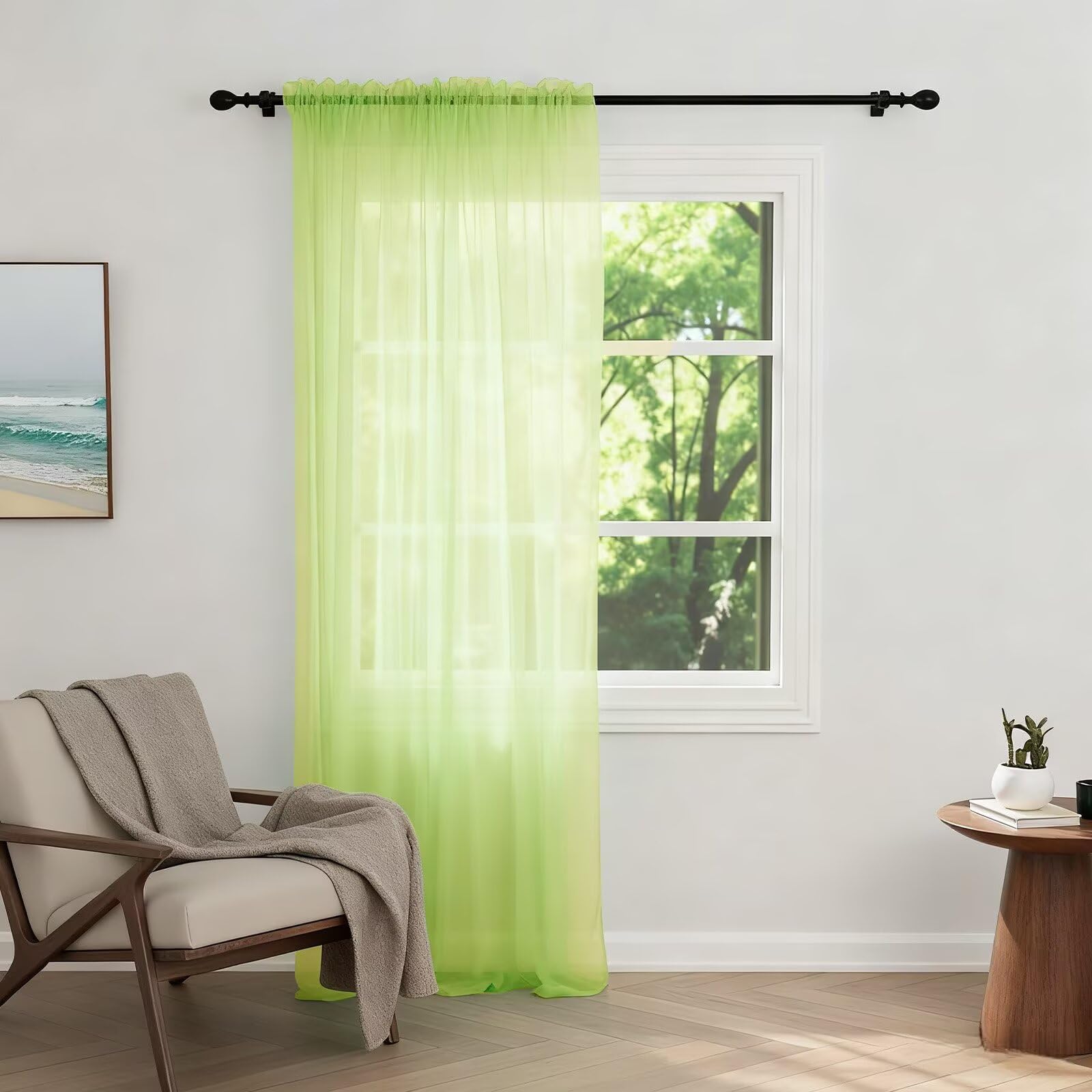 Zdada Net Curtains for Windows 108 Drop, Green Slot Top Voile Curtains, Semi Transparent Sheer Curtain Net Curtain Panel for Living Room Kitcken W60xL108 Inch,1 Panel
