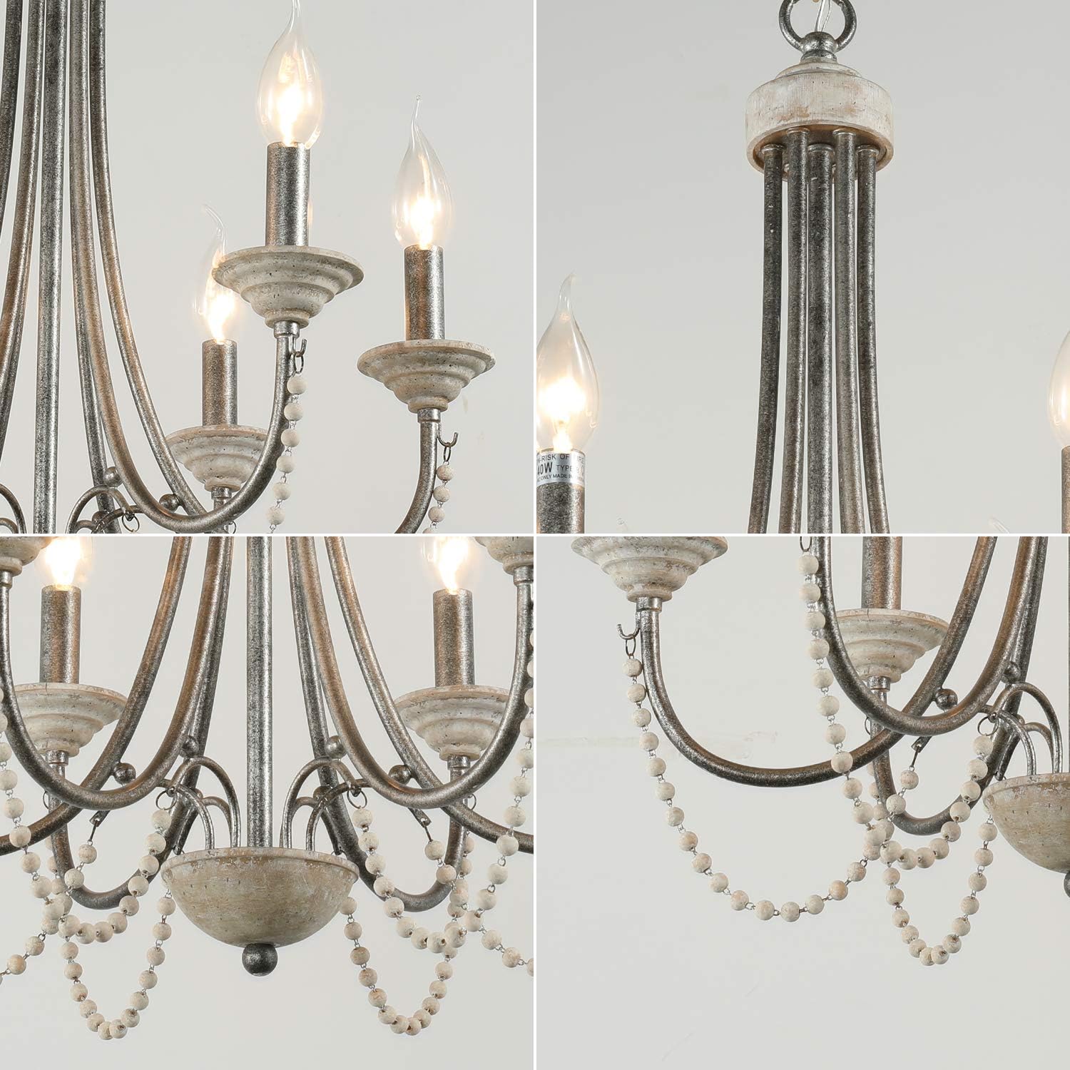 Up To 40% OFF Vintage Chandelier Pendant Light with Beaded Accents,Handcraft Pendant Lighting,Rustic Silver Grey Metal 6-Light Arms, for Dinning Room, Foyer Hallways,Living Room One-Day Sale: Up to 60% Off Vintage Chandelier Pendant Light with Beaded Accents,Handcraft Pendant Lighting,Rustic Silver Grey Metal 6-Light Arms, for Dinning Room, Foyer Hallways,Living Room