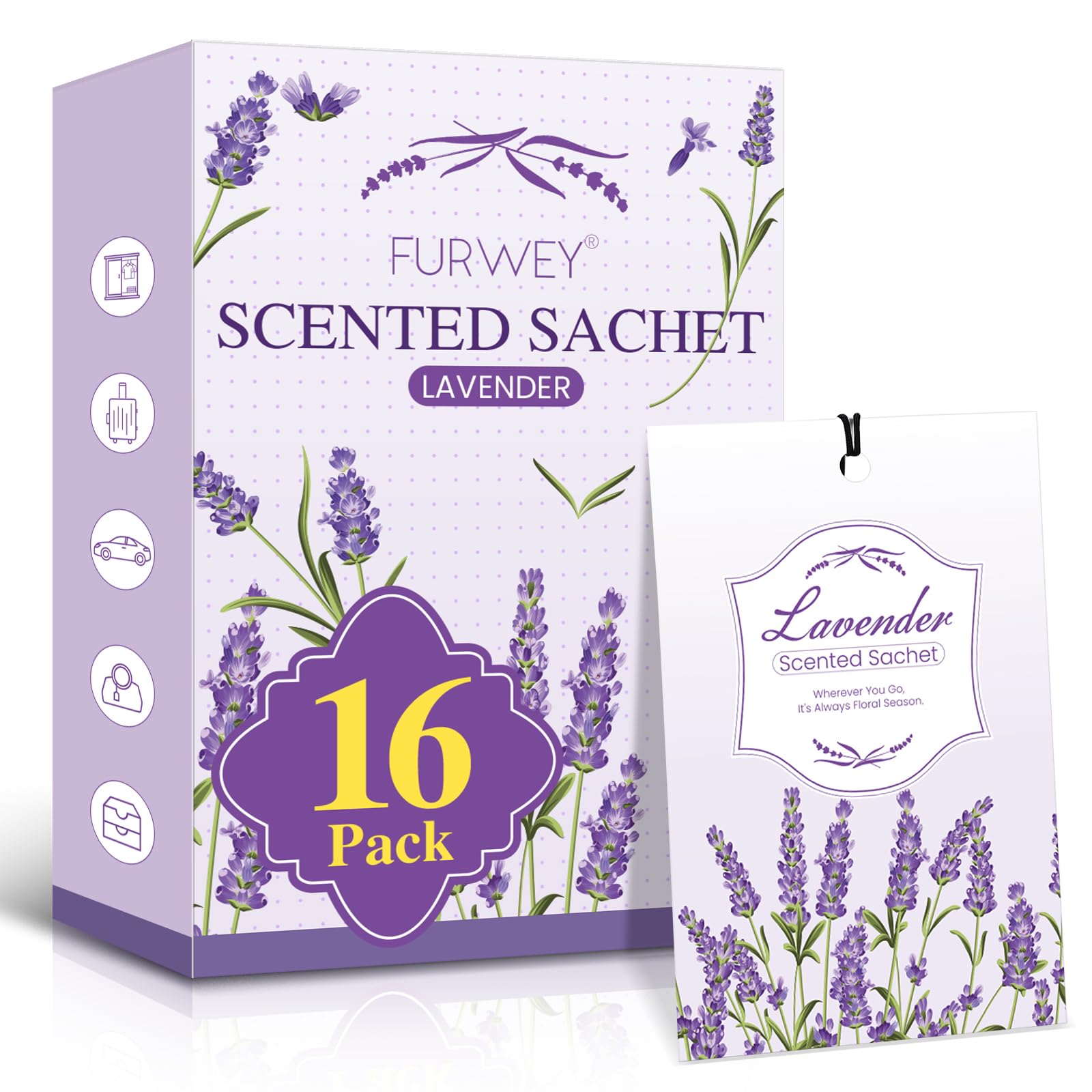 16 Packs Lavender Scented Sachets for Drawers and Closets,Long Lasting Sachet Bag Room Car Odor Deodorizer Fresh Scent Home Fragrance