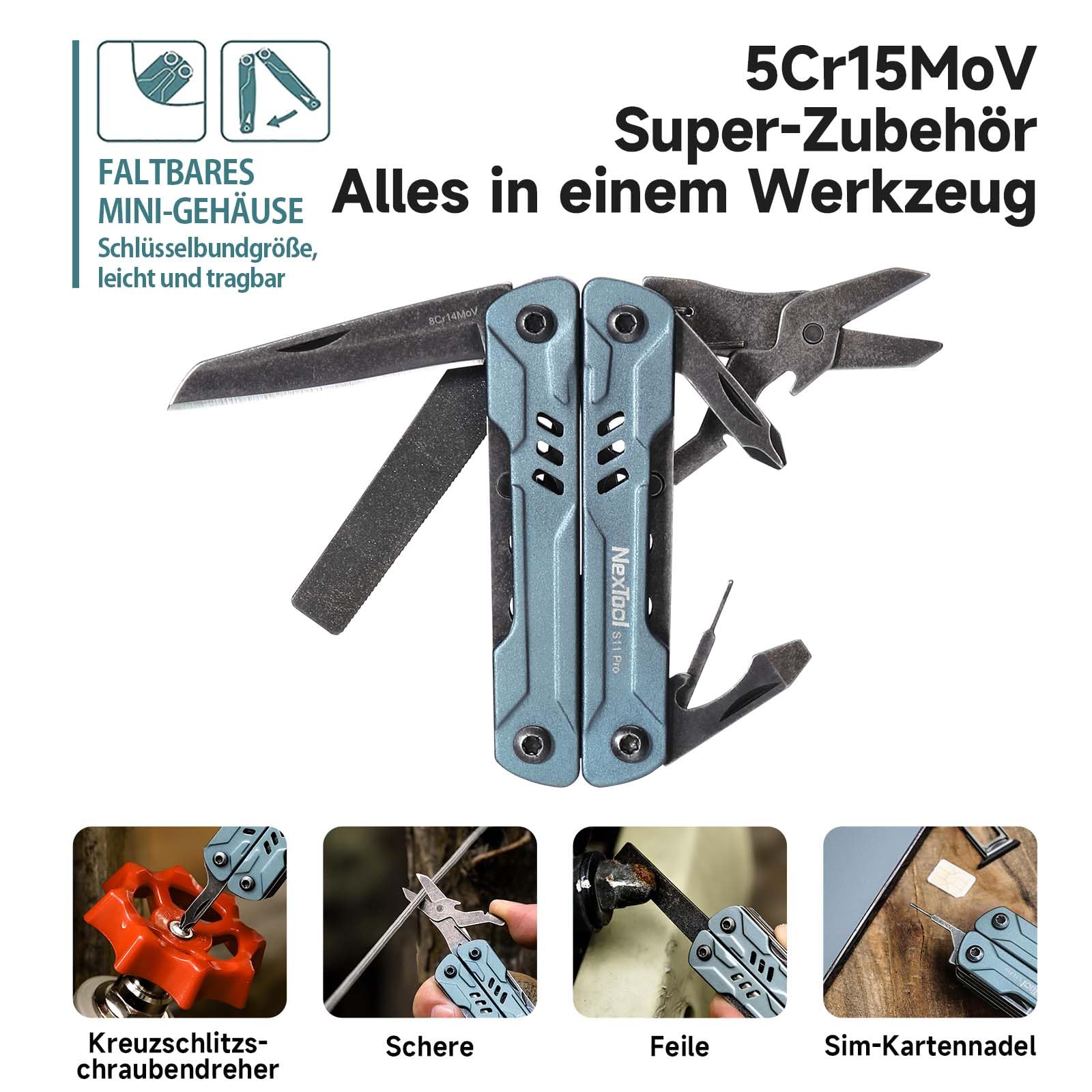 NexTool Multitool Mini Sailor S11 Pro 12 in 1, strumento multiuso EDC compatto in acciaio inossidabile