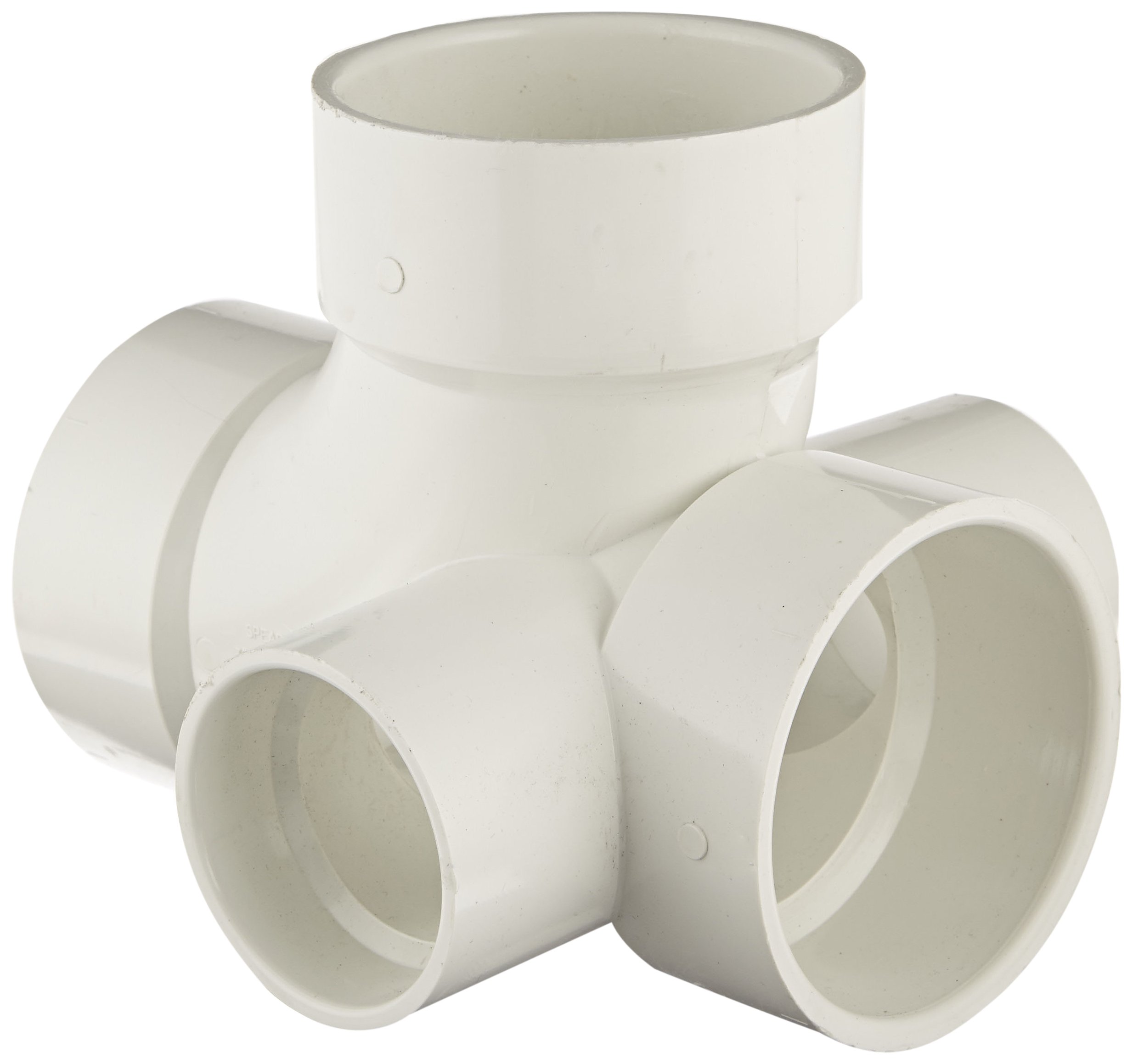 Spears P418 Series PVC DWV Pipe Fitting, Sanitary Tee, 3" x 3" x 3" x 2" x 2" Hub
