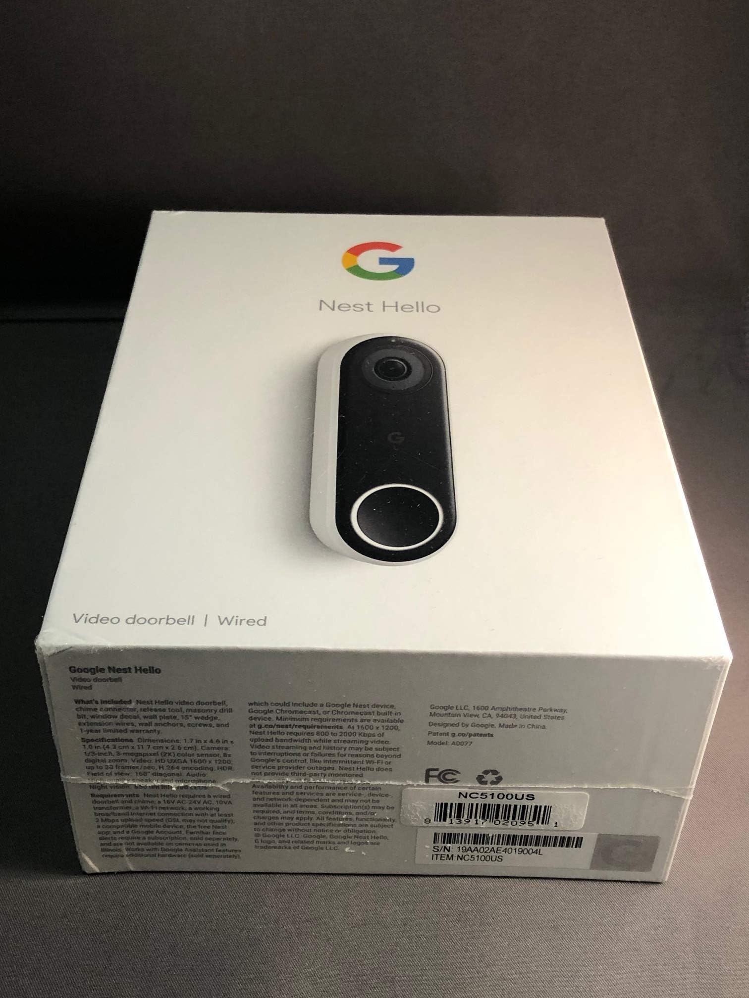 Nest Labs NC5100US NEST 3MP 160° Diagonal Full-Duplex Hello Video Door Phone Sub Station