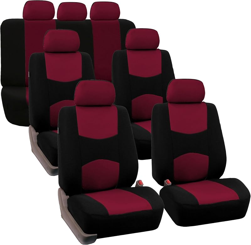 Kit Completo de Capas para Bancos Automotivos de Tecido Plano FH Group, 3 Fileiras, 7 Lugares, Vinho