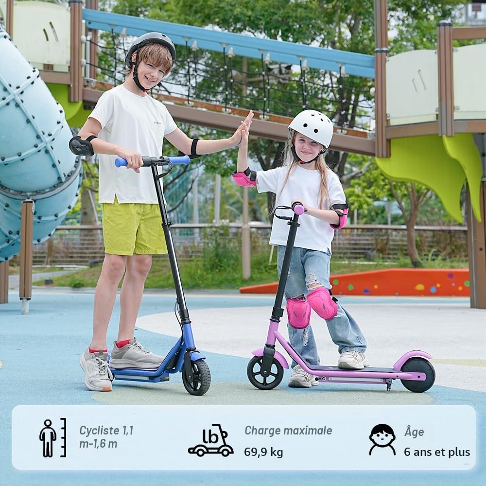 iScooter Trottinette électrique pour Enfants de 6 à 12 Ans, 3 Modes de Conduite (5, 10, 16 km/h), avec Affichage numérique LED et lumières, Hauteur réglable, portée jusqu'à 9 km et 75 kg