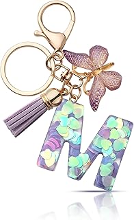 CHUQING Llavero Con Letra Niña Llavero Inicial Regalo Mujer Mariposa Púrpura