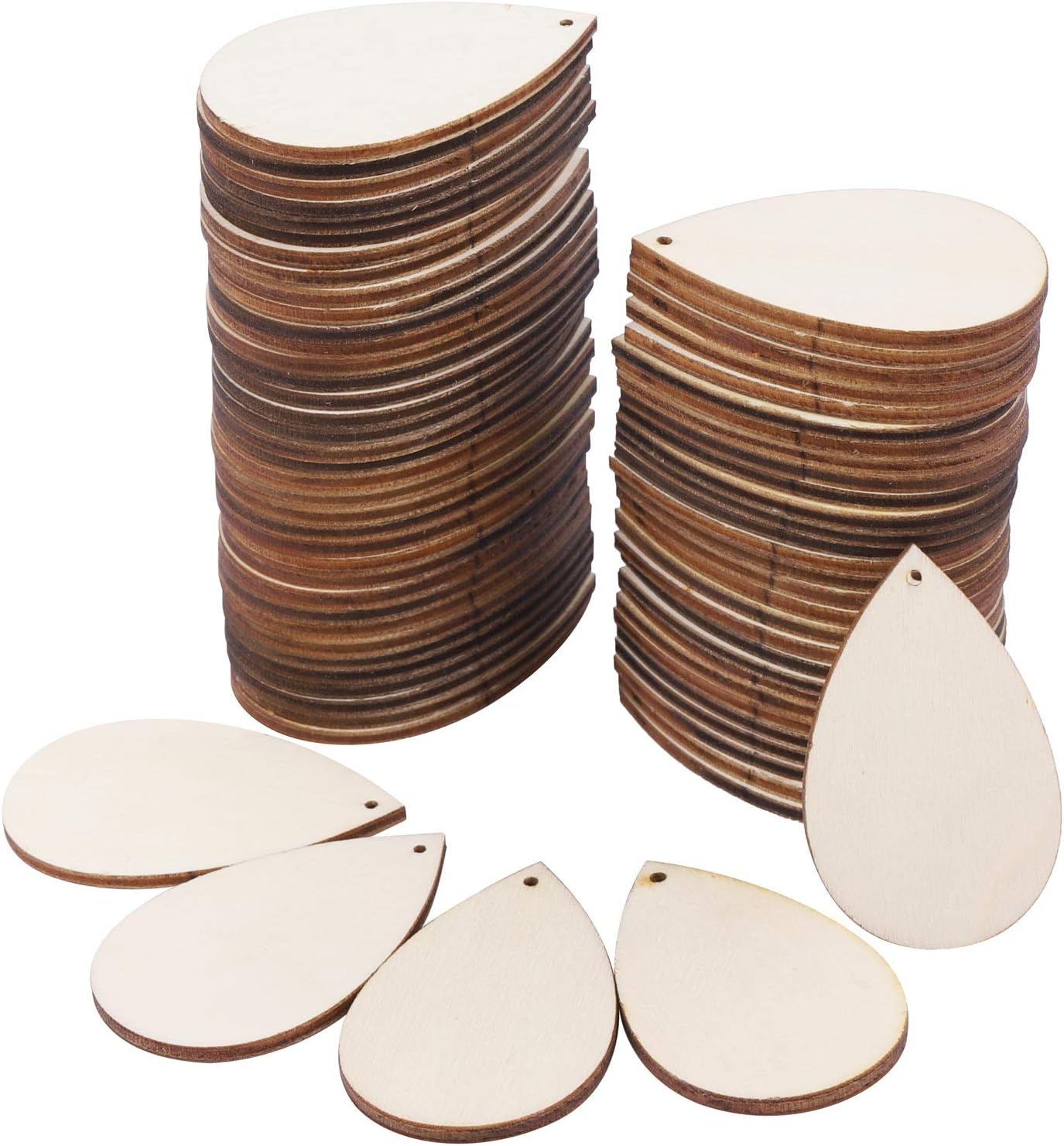 200 Pieces Unfinished Blank Wood Teardrop Earring Pendant for Christmas Tree Decoration, Jewelry Supplies and DIY Making