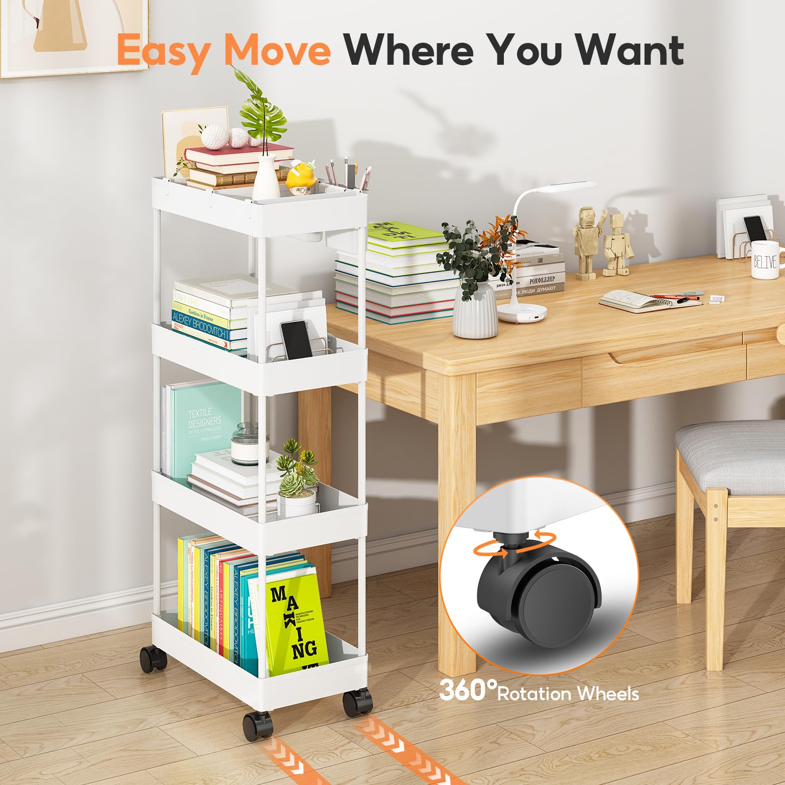 Shirvee 3PCS Carrello con Ruote a 4 Ripiani Mobile Rotelle Salvaspazio Storage Rack Bagno Cucina per Portavivande Portafrutta (Bianco)