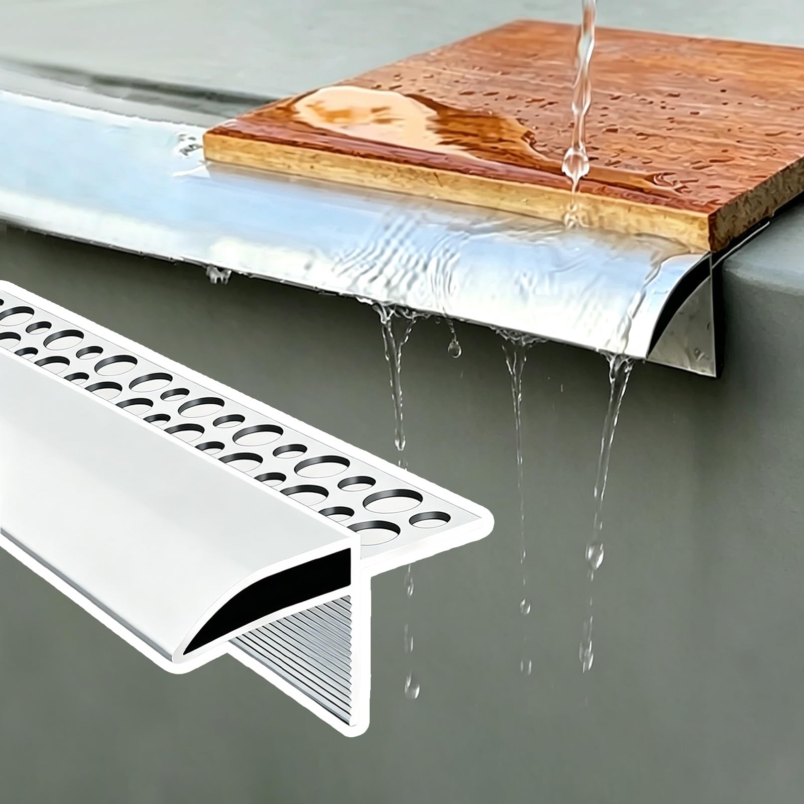 Treppenkantenprofil Tropfkante aus Aluminium für Dachrinnen aus Holz und Zement, Lackierbare, Zuschneidbare, Gebogene Wassersperrleiste, Tür- und Fensterschutzleiste für Wände, Balkone