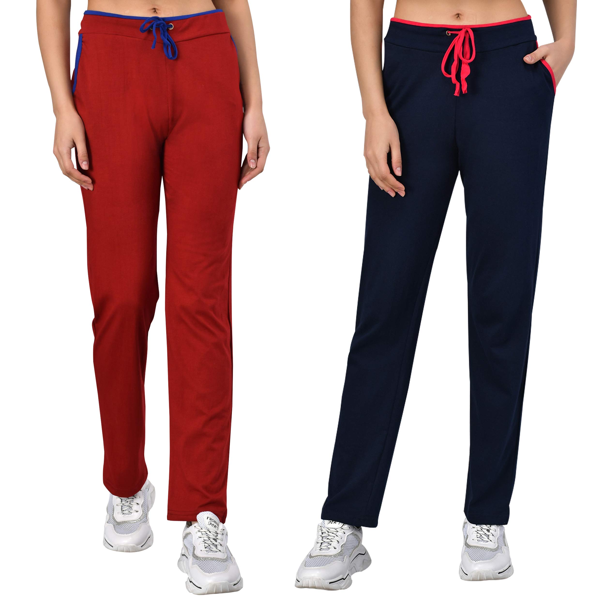 myo Plain Cotton Stylish Track Pants for Women for Daily use |Track Pants for Women Combo Pack of 2 Size 36 Maroon::Navy-picture-56