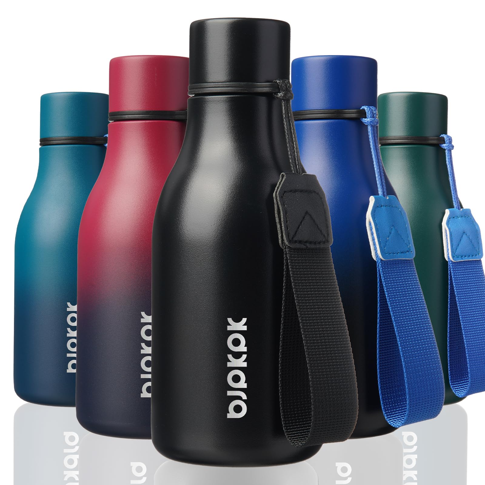 BJPKPK 12oz Insulated Water Bottle, Stainless Steel Bottle with Carry Strap | Keep Cold &amp; Hot Vacuum Insulation, Leak-Proof BPA-Free Design, Slim Bottle Fits Most Cup Holders for Gym, Office &amp; Travel