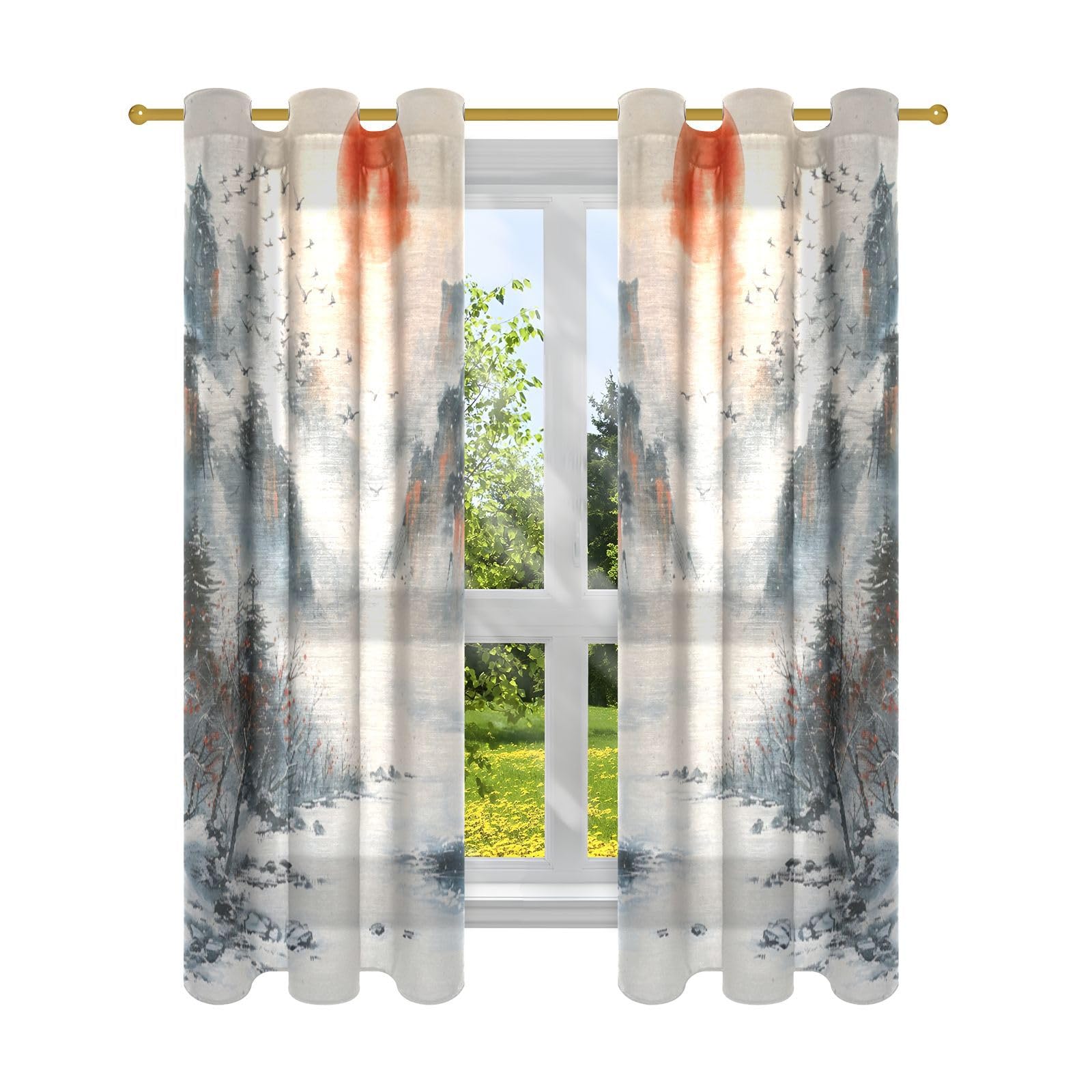 Rideaux paysage chinois coucher de soleil pour sublimer votre salle à manger