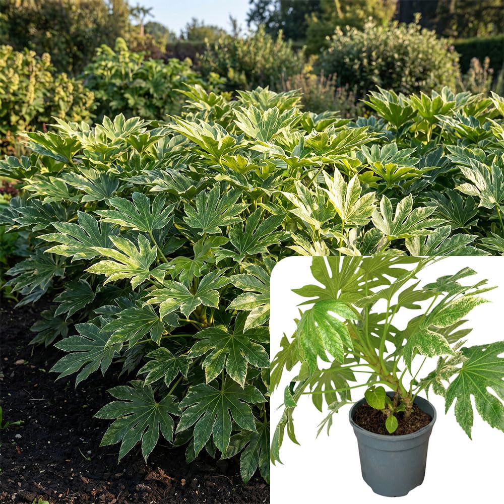 Fatsia Spiderβs Web β Frosted Canopy Evergreen Shrub, Variegated Architectural Foliage Plant, Garden-Ready 3L Rootball for Shade & Containers