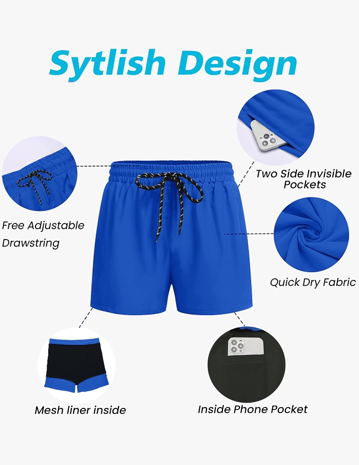 COOFANDY Men's Swim Trunks Quick Dry Bathing Suit with Pockets Swimwear Beach Board Short Swimsuit S-XXL