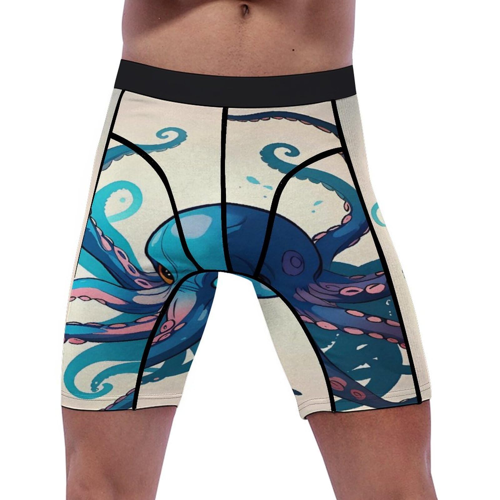 Aqrjlpm Men's White Blue And Purple Octopus Compression Shorts Spandex Sport Shorts Workout Performance Baselayer Underwear, M/3Xl