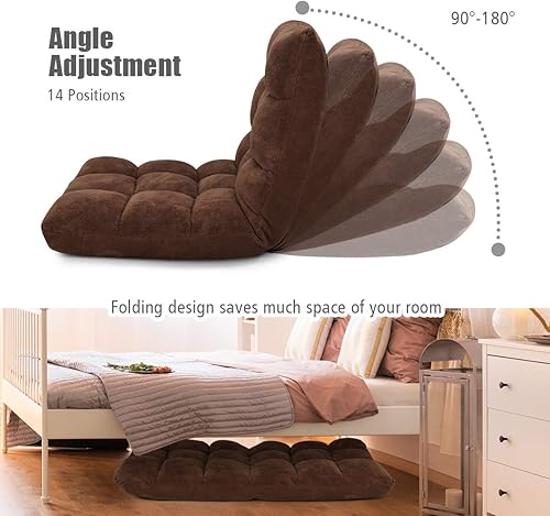Miniatura 7 de KOMFOTT Silla de suelo, silla de piso ajustable de 14 posiciones con soporte trasero, silla de sofá plegable acolchada para leer, juegos,