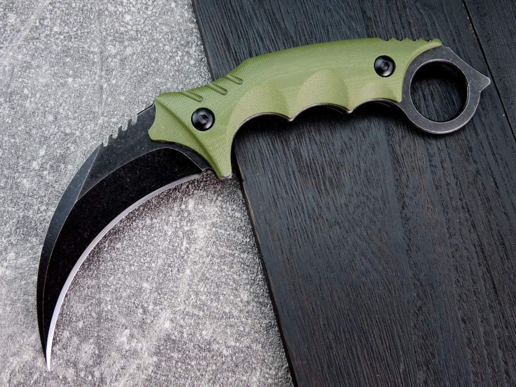 Ccanku C1111 Fixed Blade Knife D2 Steel Blade G10 Handle Claw Knife with Kydex Sheath for Outdoor Survival (Army green)