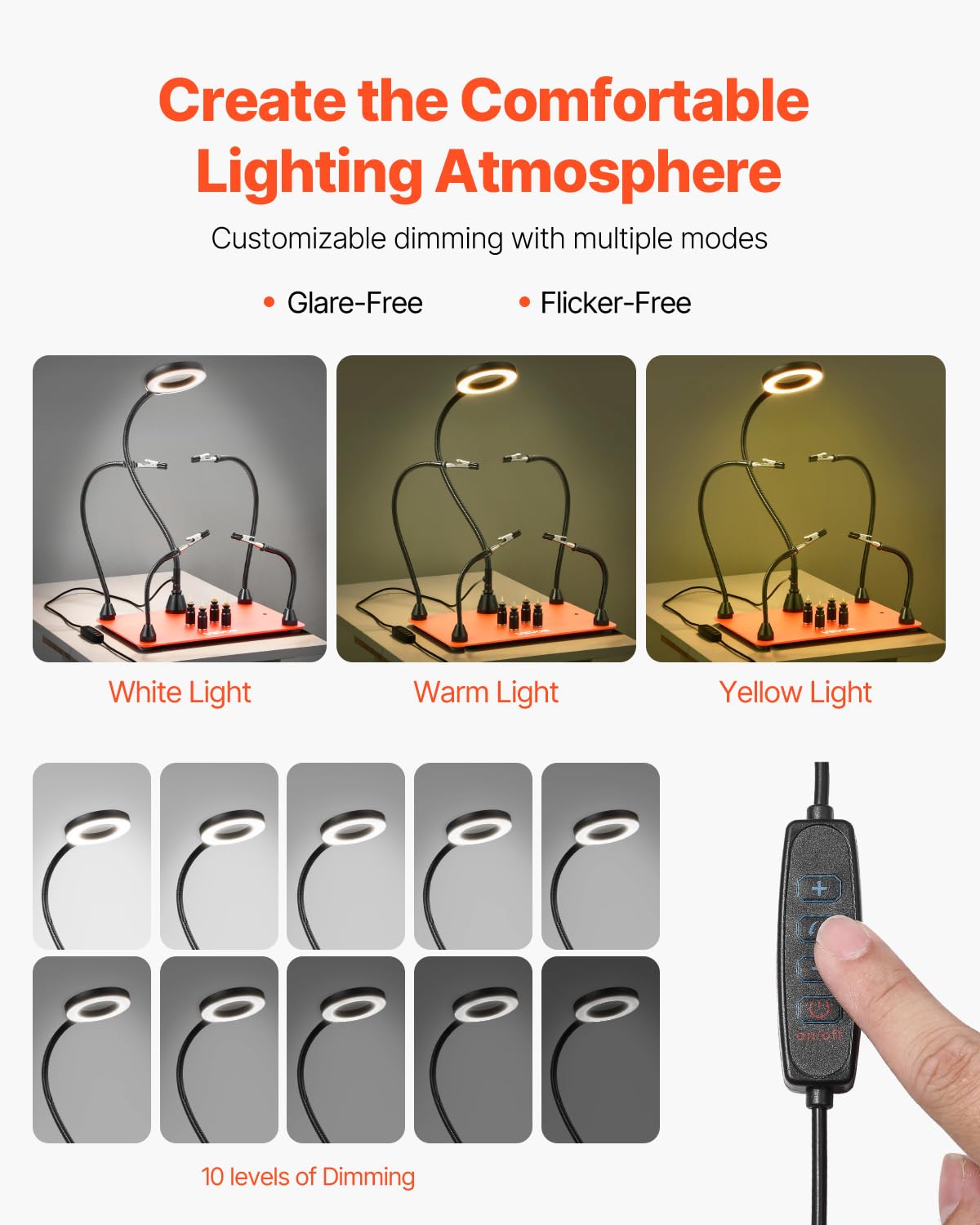 VEVOR Löthilfe Dritte Hand, Magnetische Lötstation, Lötwerkzeug mit 4 flexiblen Armen, mit LED-Vergrößerungslampe, 4 PCB-Säulenhaltern & Basis, für Reparaturen, Basteln, Hobby, Heimwerken