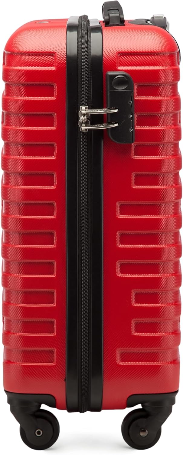 WITTCHEN Travel Suitcase Carry-On Cabin Luggage Hardshell Made of ABS with 4 Spinner Wheels Combination Lock Telescopic Handle A-Line II Size, Red, Cabin suitcase, Cabin suitcase