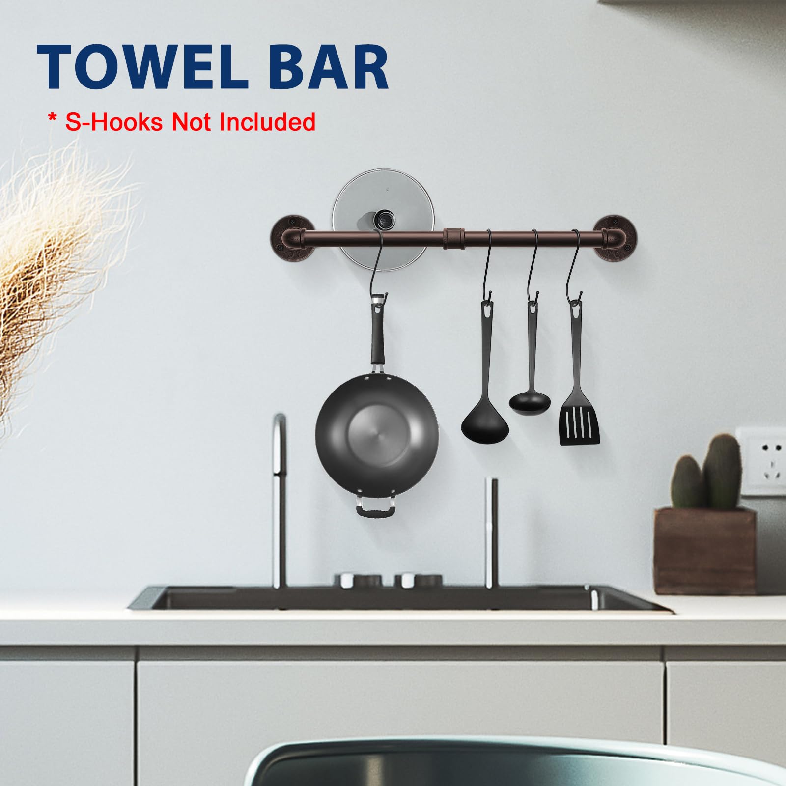 NearMoon Juego de 5 piezas de accesorios industriales para baño, incluye barra de toalla de 18 pulgadas, soporte de papel higiénico y 3 ganchos para bata, kit de accesorios de decoración rústica para