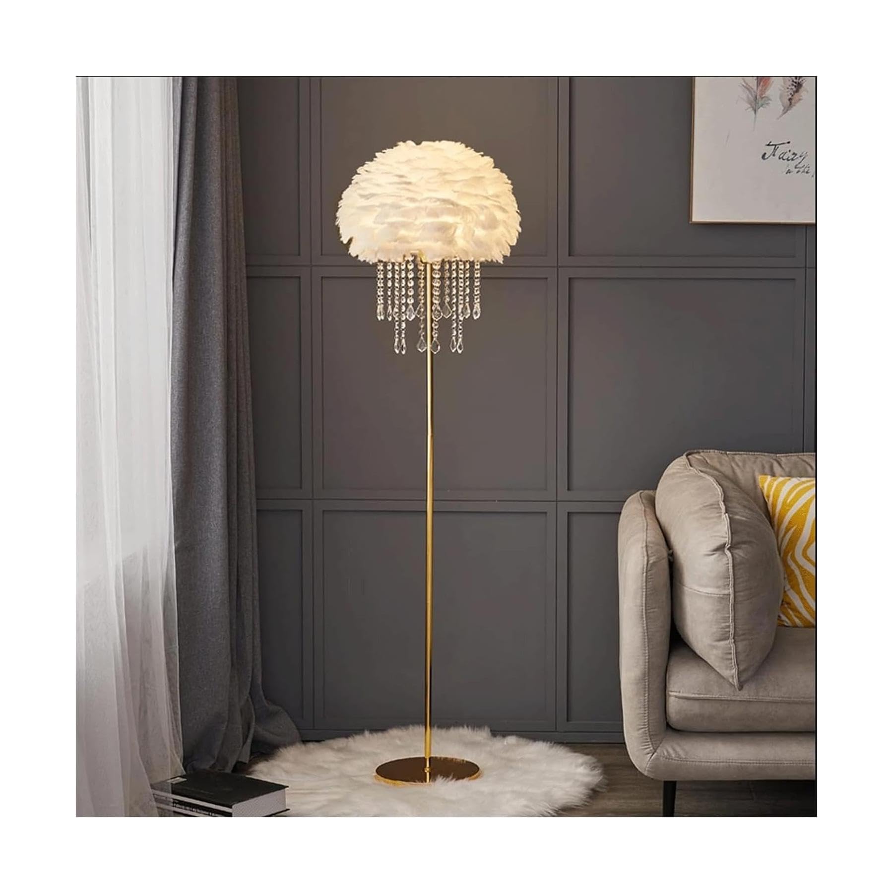 WAGLOS Standing Lamps Nordic Floor Lamp Metal High Pole Lamp With Remote Control Floor Light Stepless Dimmable Feather Lampshades Standing Lamp Exquisite design