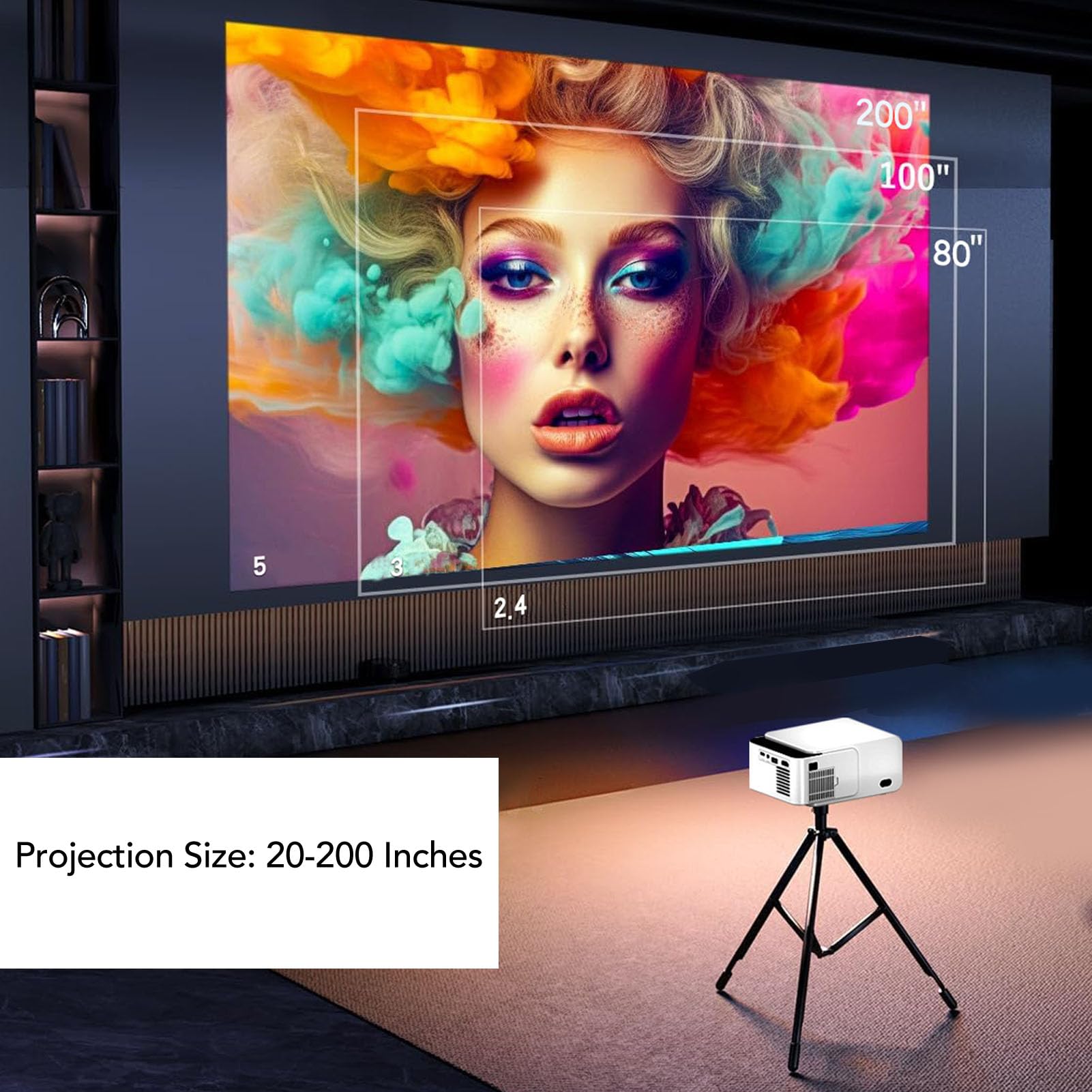 Mini Proiettore, Videoproiettore Portatile 4K HD con Bluetooth 5.4, Correzione Trapezio, Proiettore Home Theater Piccolo Proiettore per Film da Gioco a Soffitto per Esterni