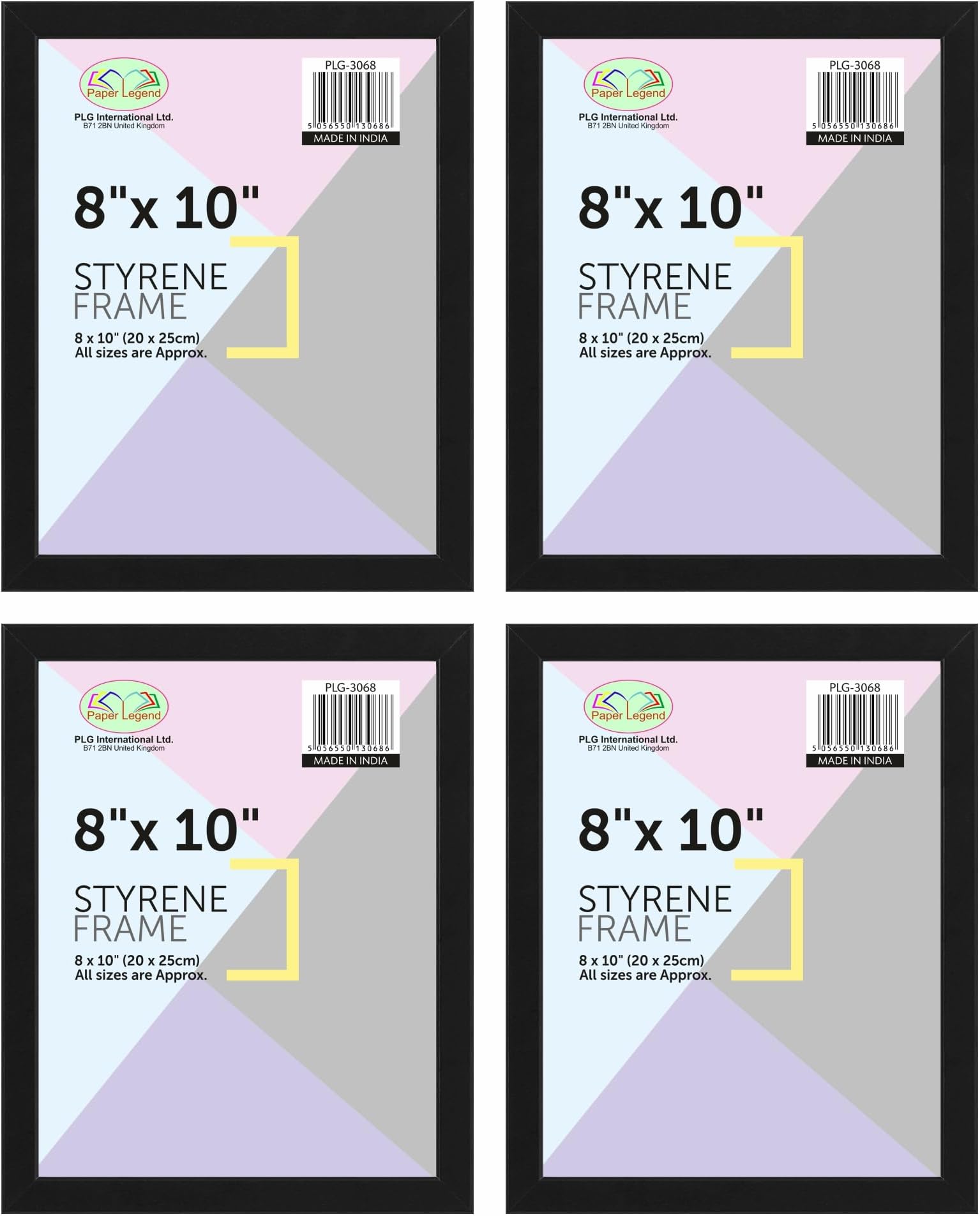 (Set of 4 Black 8" x 10" Picture Frame with Styrene front Sleek Design Freestanding and Wall Mountable 20 x 25 cm picture frames for Wedding Family Home Office Classic Wall decor