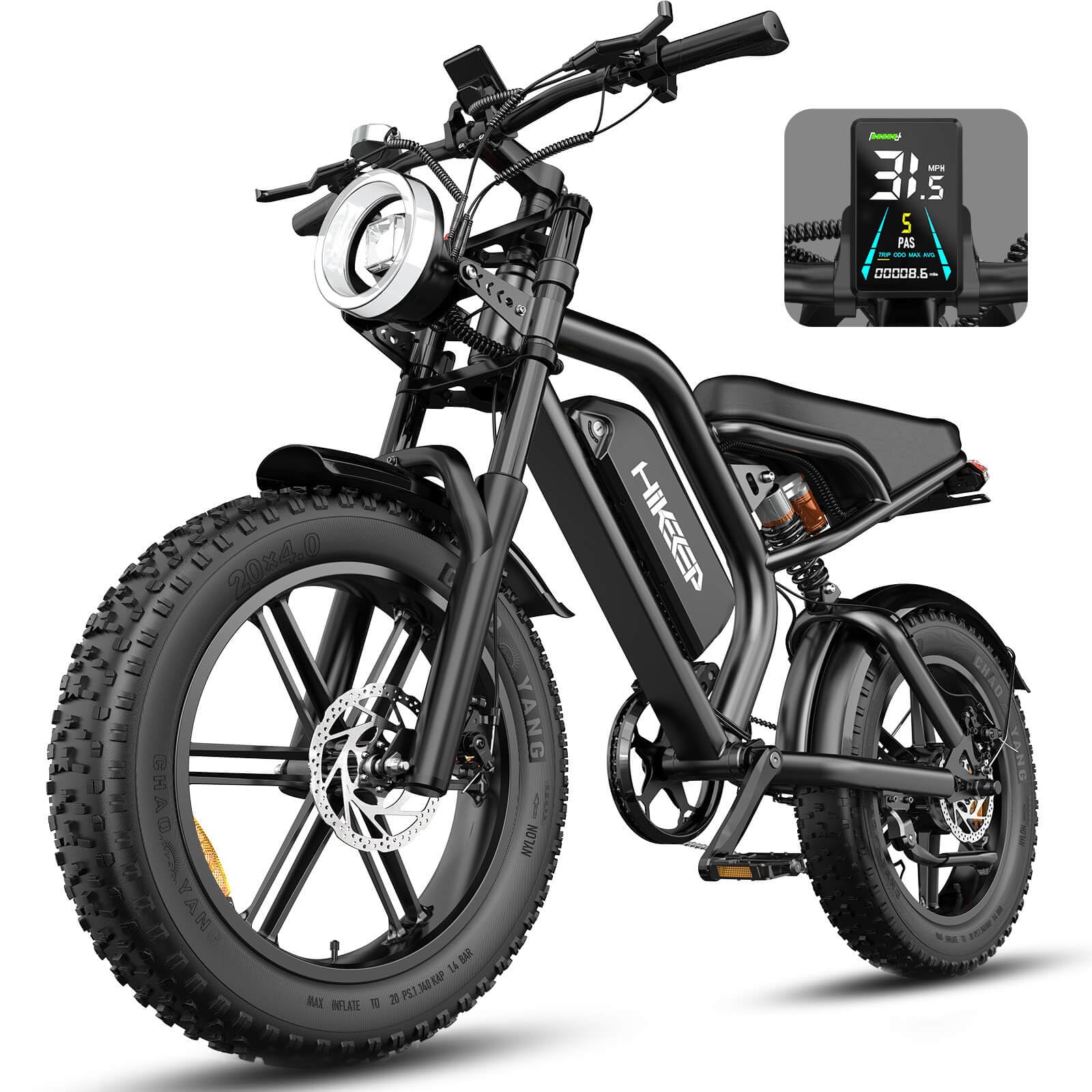 Electric Bike for Adults,20”x 4”Fat Tire with Peak 1500W Motor,7 Speed Electric Motorcycle Bicycle, 48V/15AH Battery 3 Riding Modes Up to 32MPH/64Miles Electric Dirt Bike (Standard, K6-G-Black)