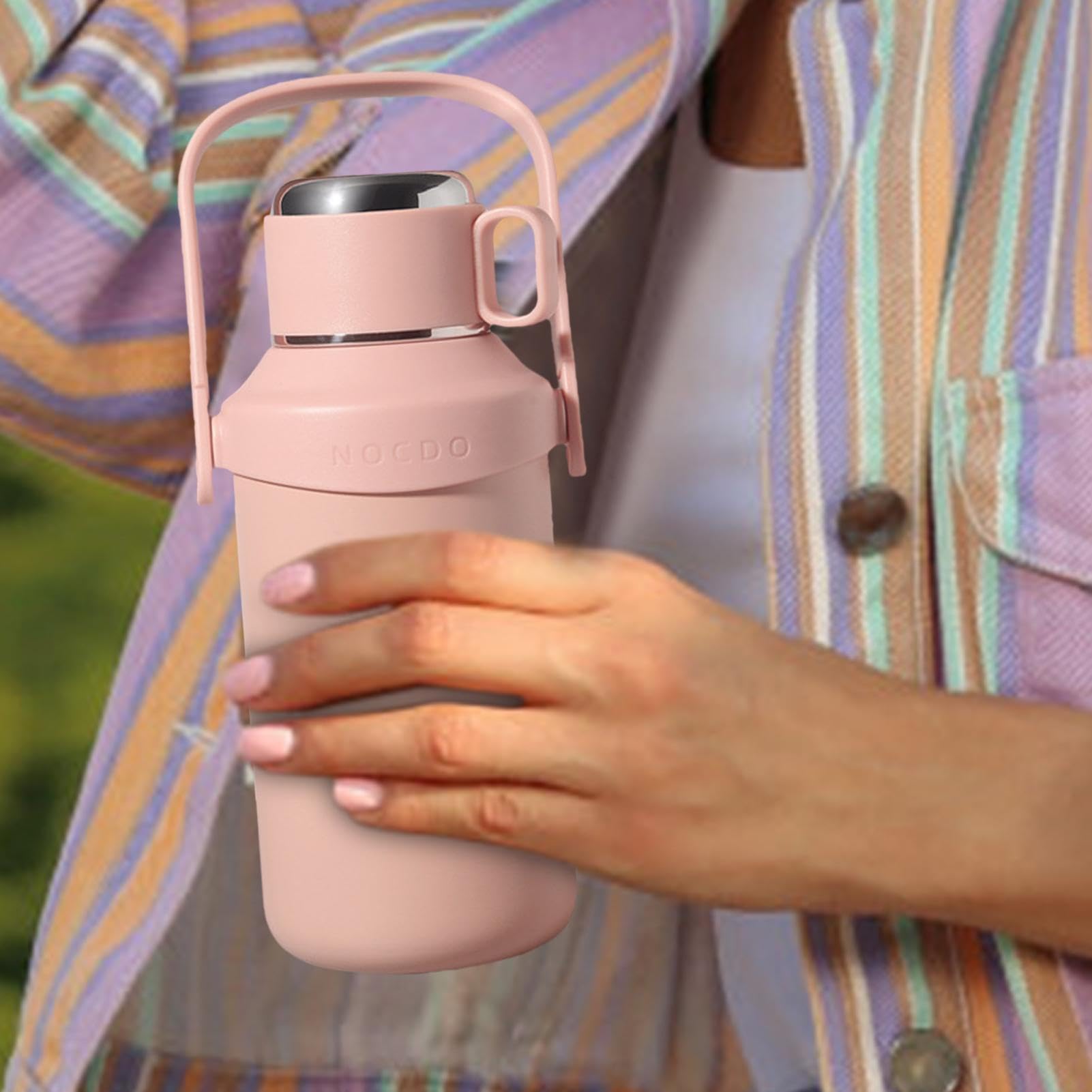 Vasos térmicos, botella de agua térmica, taza reutilizable portátil | Jarra deportiva con aislamiento a prueba de fugas, botella for beber con asa for deportes, gimnasio, viajes(Pink)