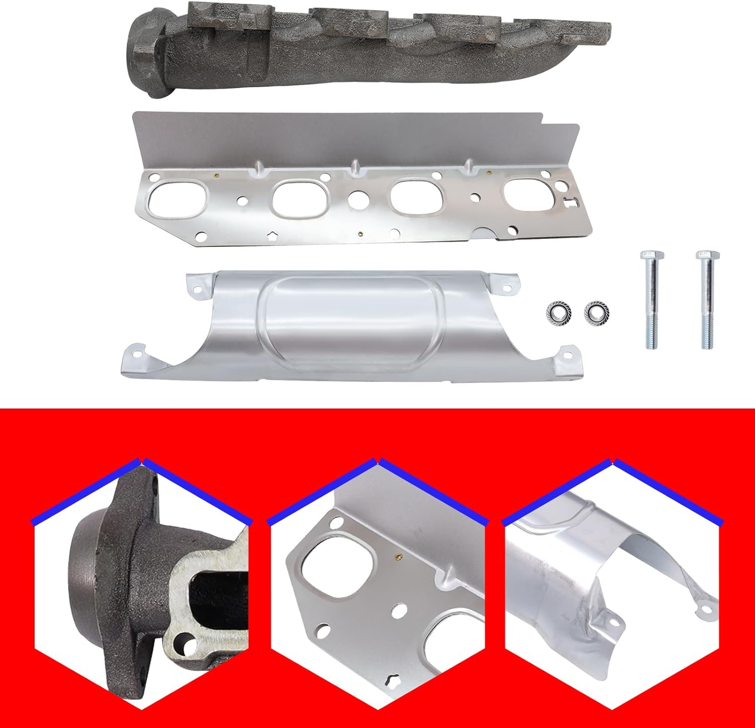 SMMS 674685 Exhaust Manifold With 1 Heat shield 1 Gasket 2 Bolts And 2 Nuts for Ram 1500 2013-2018, 2500 2014-2021, 3500 2013-2020, 1500 Classic 2019-2024 Replaces OE 5045486AA 68591585AA