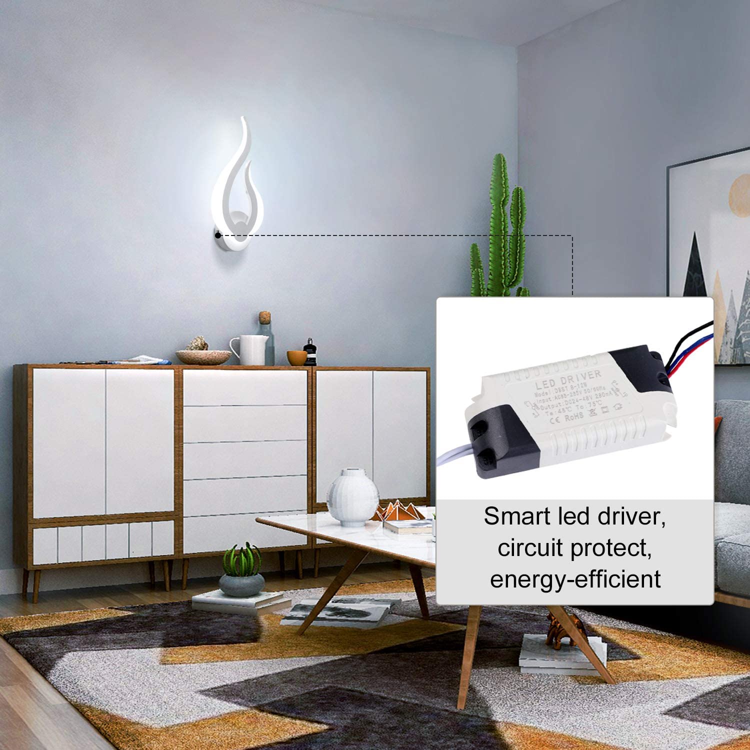 Lightess LED Wandlampe Innen 10W 3 Farben Warmweiß Kaltweiß Neutral | Moderne Wandleuchte Flammenform, 3000K/4500K/6000K Acryl+Alu, für Wohnzimmer Schlafzimmer Flur Treppenhaus