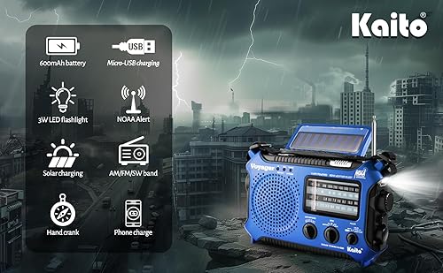 Miniatura 3 de Radio de alerta meteorológica Kaito KA500 de emergencia AMFMSW con 5 funciones Azul