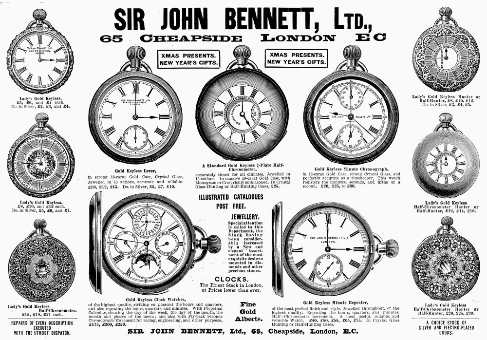 Pocket Watches 1896 Nadvertisement For Pocket Watches Designed By Sir John Bennett Of London Line Engraving 1896 Poster Print by (18 x 24)