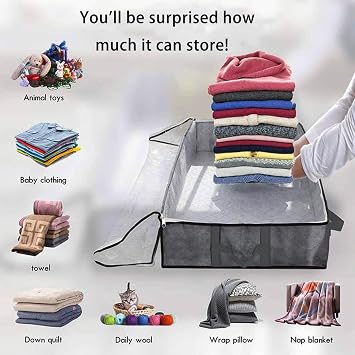 2-Pack 90L Under Bed Storage Containers, Reinforced Handles & Clear View Design, Foldable Breathable Bags for Blankets, Comforters, Sweaters, Pillows (Gray)