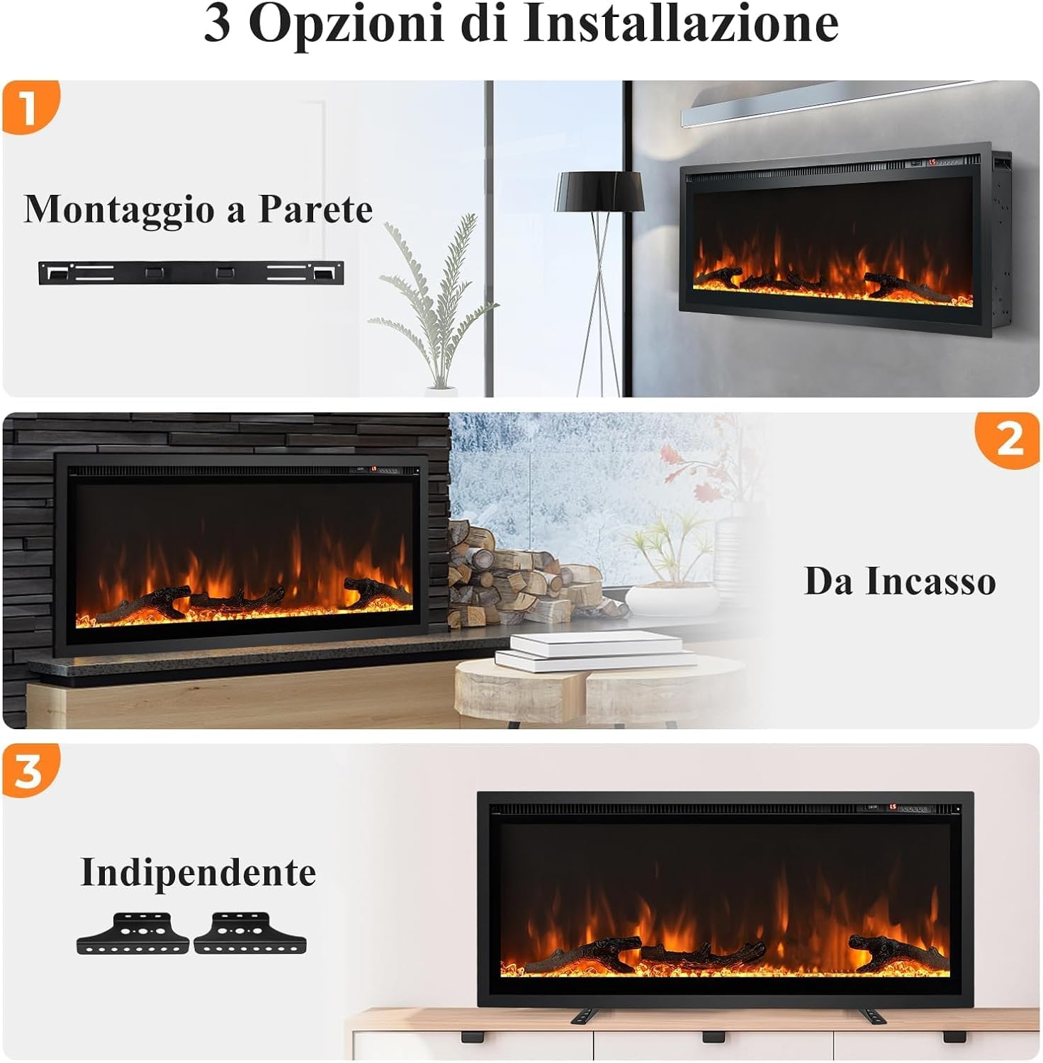 RELAX4LIFE Camino Elettrico e Termocamino Elettrico 750W/1500W, Temperatura 18-28ºC e Timer 1-8 ore con Telecomando, Fiamma Realistica in 9 Colori e 5 Luminosità, 91,5 x 14 x 45 cm