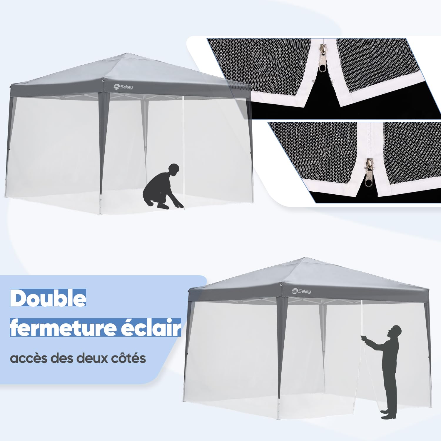 Sekey Moustiquaire pour Gazebo, Protection Moustiques Insectes pour 3x3 Pavillon, avec Fermeture à Glissière Attaches Klettband, Blanc