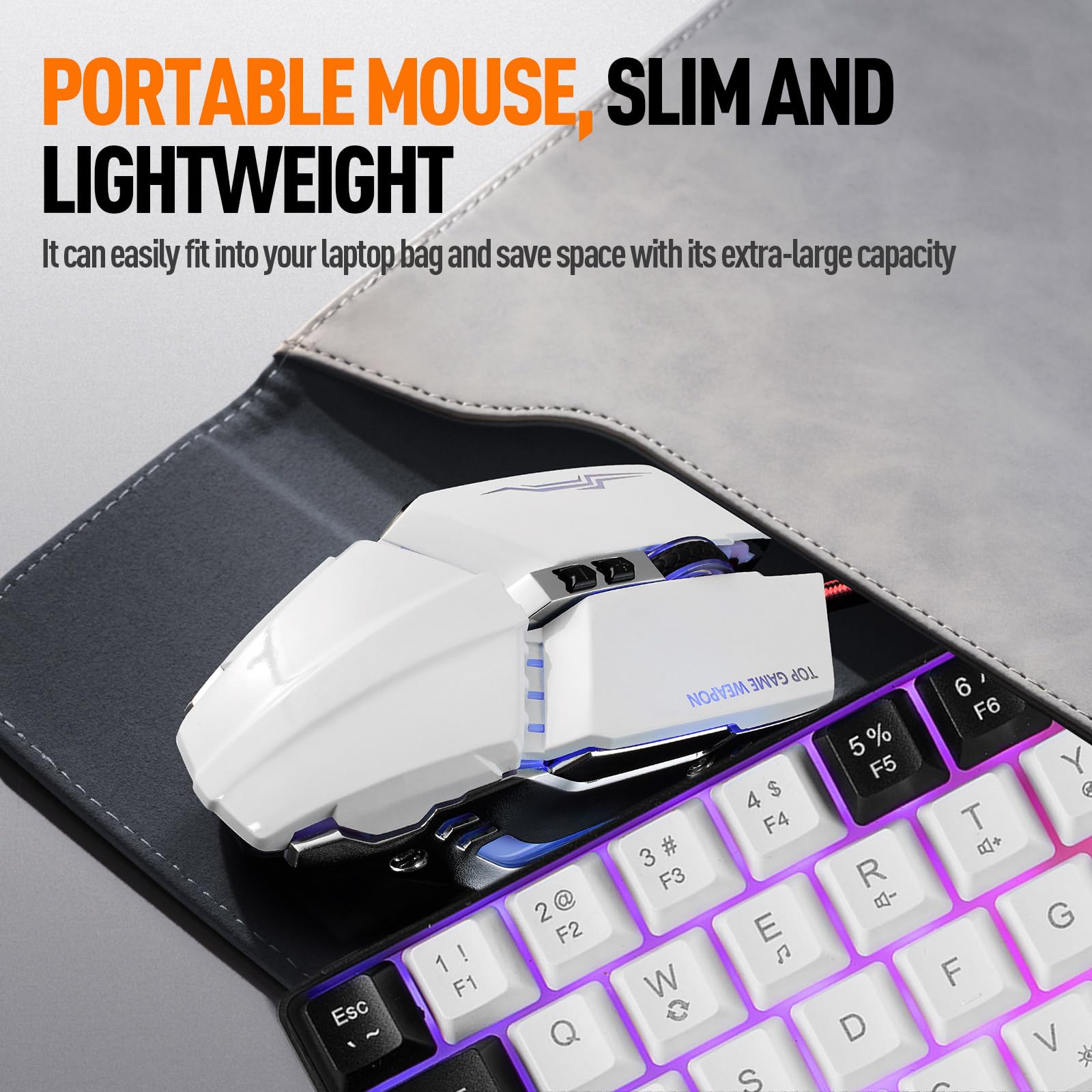 Guiheng Tastiera e mouse da gioco con cavo al 60%, ultra-compatta a 61 tasti, retroilluminata RGB, ottica leggera a 3200 DPI, set da gioco cablato per Windows, PC, Mac, PS5, Xbox Gamer, (bianco-nero)