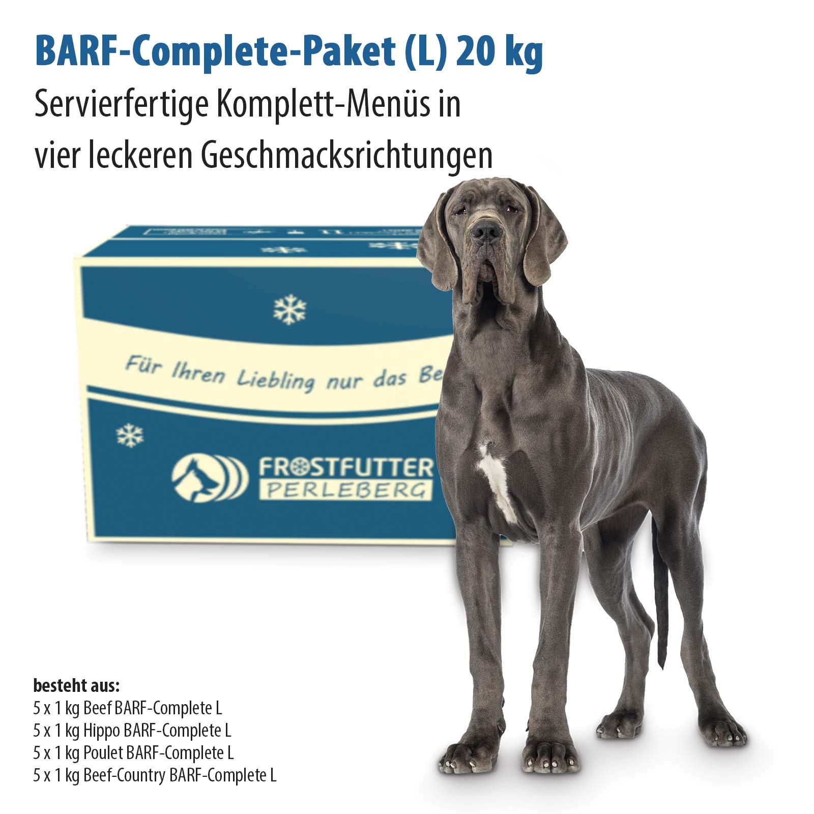 Barf Hundefutter, 20 kg Barf-Complete-Paket L, für große Hunde, ohne Zusatz- und Konservierungsstoffe