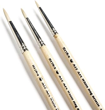 AIT Art Round Paint Brushes, Pack of 3, Sizes 0, 2, 4, White Hog Bristles, Handmade in USA for Trusted Performance with Heavier and Thicker Paints
