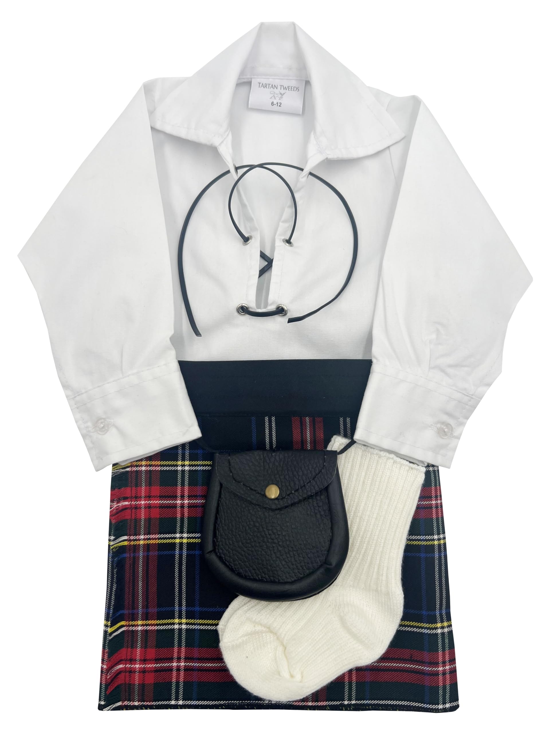 Tartan Tweeds Unisex Infant Stewart Black Baby Kilt Outfit, Adjustable Waistband, Shirt, Hose, Sporran, (, 12-24 Months)