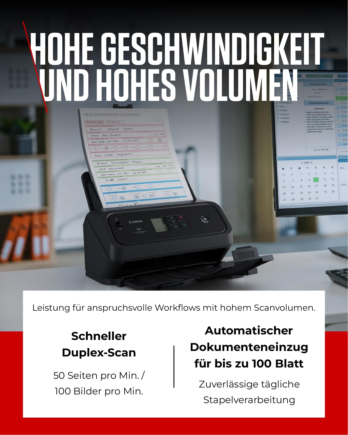 Canon imageFORMULA DR-C350 A4 Dokumentenscanner – Kompaktes Design & erweiterte Bildverarbeitung fürs Büro – 100-Blatt-Einzug – mit Canon CaptureOnTouch Pro