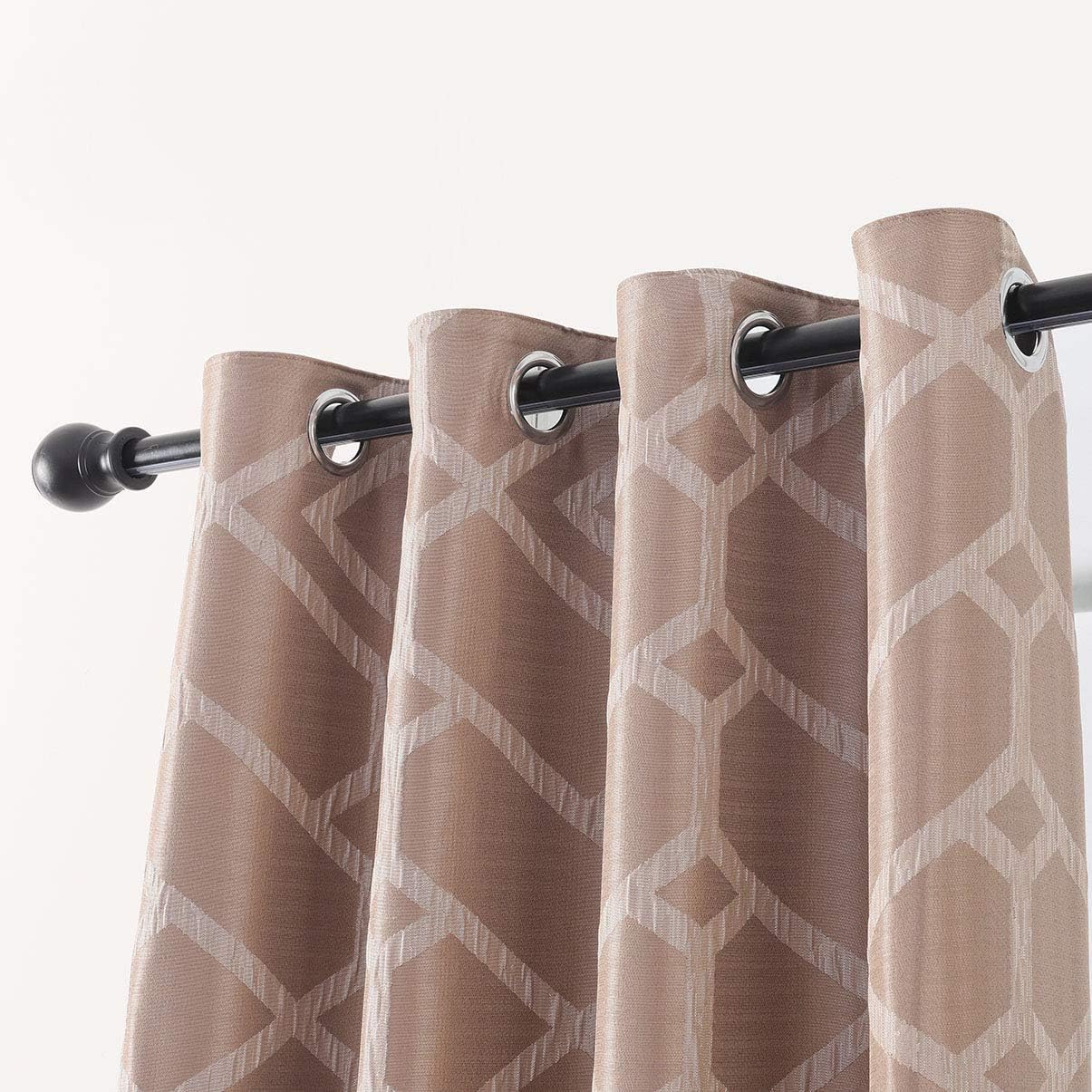 Geometric Blackout Curtains for Bedroom Elegant Polyester Grommet Jacquard Lattice Window Curtain Set for Living Room（52" W x 63" L, 2 Panels