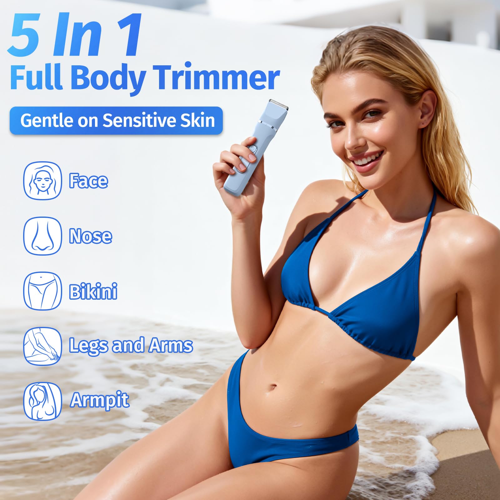 Women's 5-in-1 Electric Trimmer and Shaver, IPX7 Waterproof