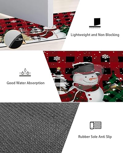 Miniatura 3 de Tapete de baño con diseño de muñeco de nieve a cuadros para bañera, tapete antideslizante de secado rápido y absorbente, tierra de diatomeas,