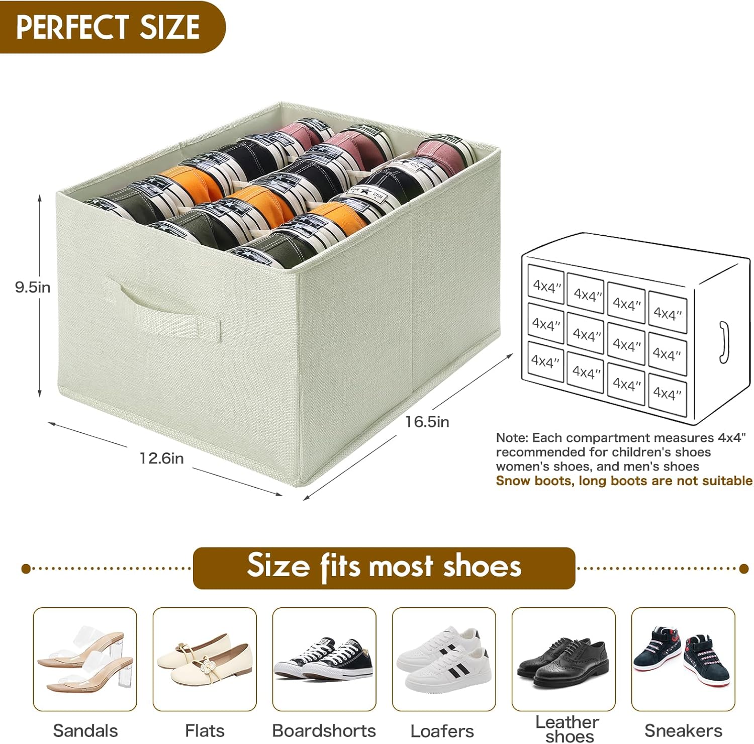 新しいYWPXSN クローゼット用シューズオーガナイザー 3個パック - 最大36組、布製靴収納容器、キューブ収納キャビネット 折りたたみ マジックテープ