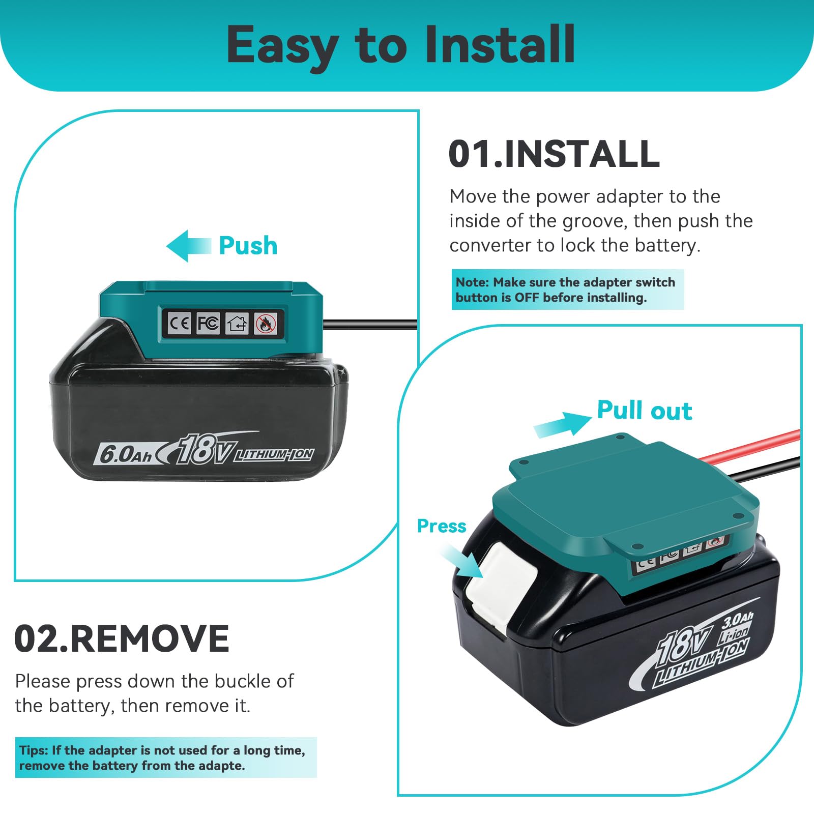 ASUNCELL Adattatore Power Bank per batteria Makita da 18 V, dispositivi di avviamento, compatibile con Makita, batteria portatile da 12 V, starter batteria per auto (batteria non inclusa)