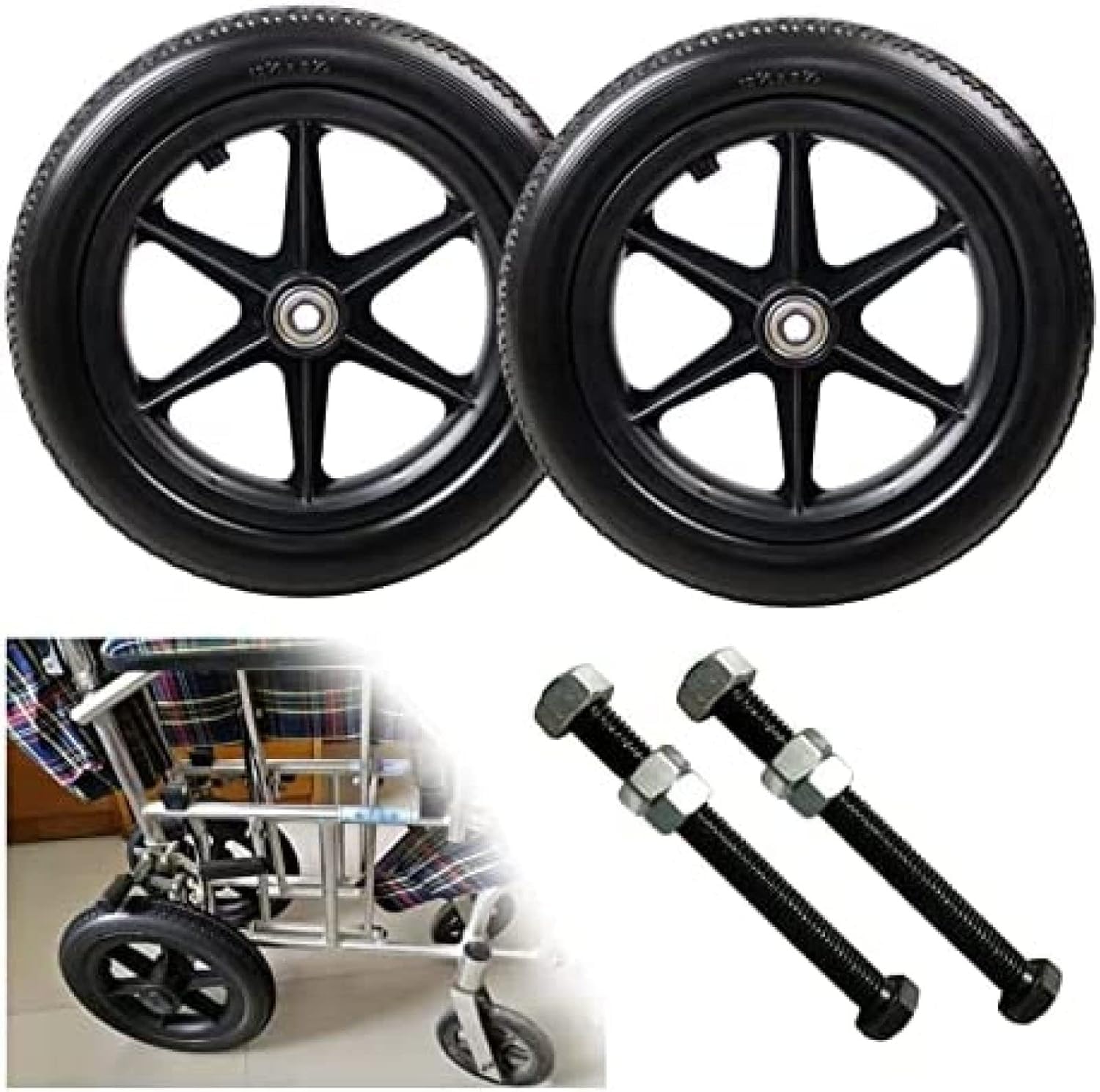 Ruedas de Repuesto para Silla de Ruedas Macizas de 12″/300 Mm, Rueda de Repuesto No Neumática para Silla de Ruedas Manual, Ruedas para Silla de Ruedas de 12 1/2 X 2 1/4,negro,30 Cm (12 Pulgadas)
