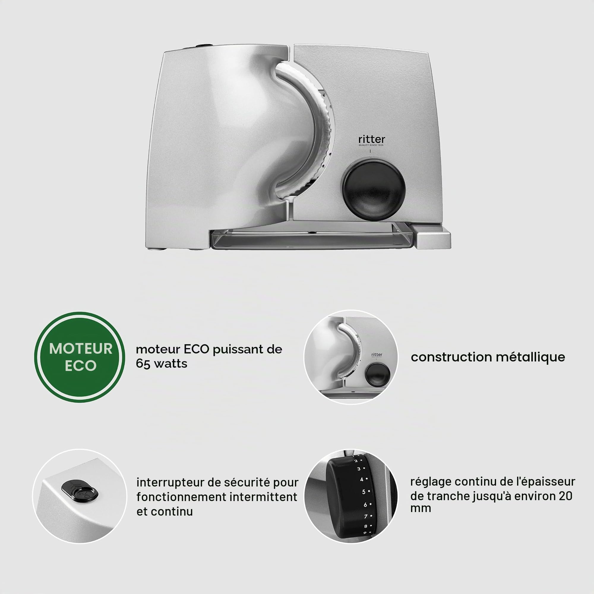 ritter compact 1, trancheuse électrique universelle et tranche-pain en métal, fabriqué en Allemagne