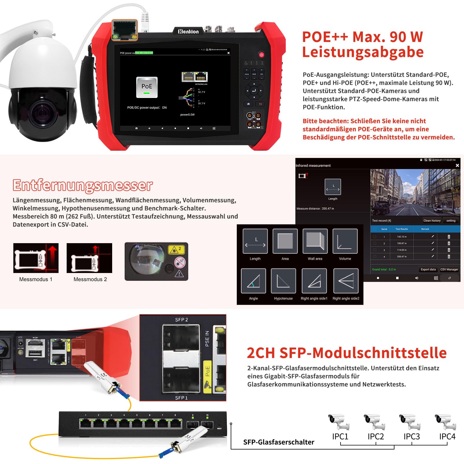 Henkion IPC CCTV Tester H20-MOVTADHSEF 8K 32MP 12MP Telecamera IP Test POE++ Max 90W HD Tester fotocamera 8MP TVI/CVI/AHD/SDI/CVBS DMM TDR WiFi Network Tools RJ45 Cavo Tester 2CH SFP Port HD VGA