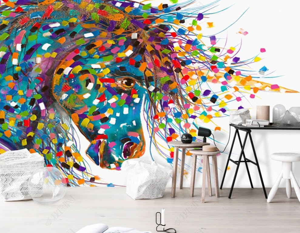 Papier peint intissé colored horse oil painting panoramique de luxe